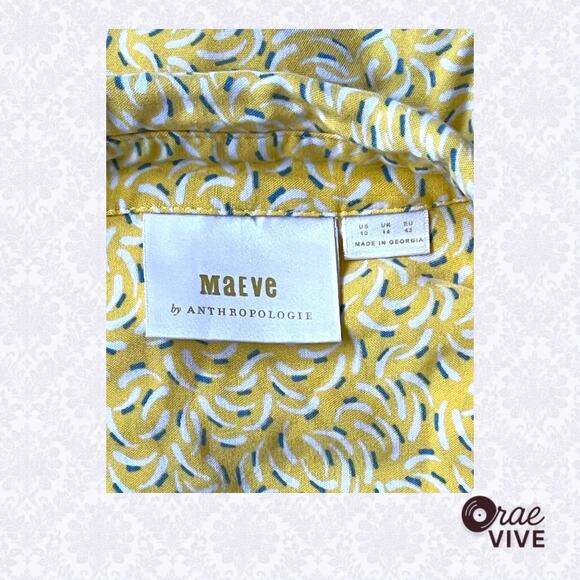 Maeve Anthro 10 Yellow Floral Blouse Tie Sleeve Button Down Top - Picture 5 of 6
